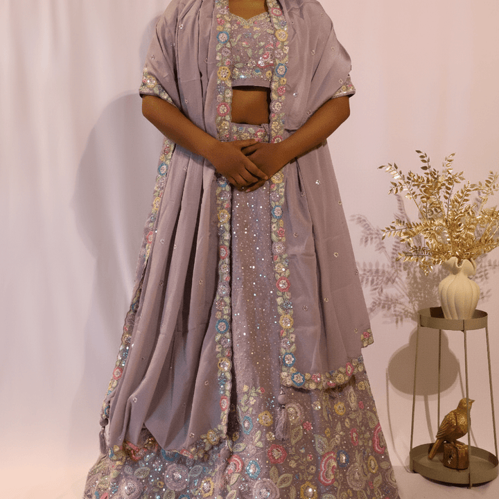 Soft Lilac Floral Embroidered Lehenga - Lotus Lehengas
