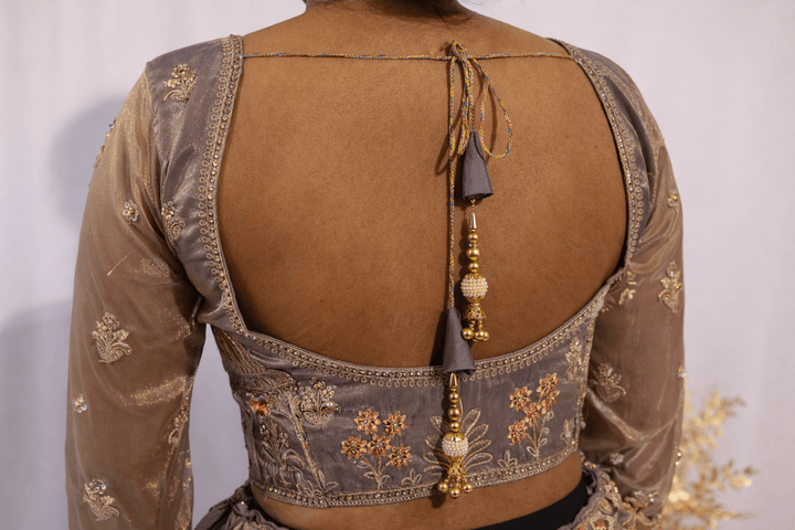 Taupe Heritage Embroidered Lehenga - Lotus Lehengas