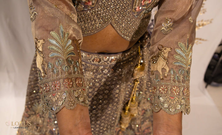 Taupe Heritage Embroidered Lehenga - Lotus Lehengas